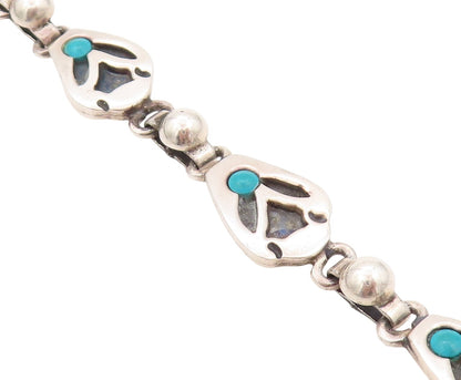 925 Sterling Silver Vintage Bracelet MEXICO Turquoise Flower Carved  BT11083