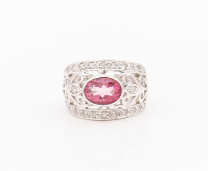 925 Sterling Silver Vintage Ring Designer 2 Tone CZ Swirls Cutout  Sz 5  RG33086