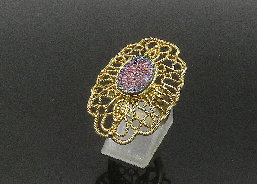 925 Sterling Silver  Vintage Druzy Stone Floral Cocktail Ring Sz 6.5  RG22080