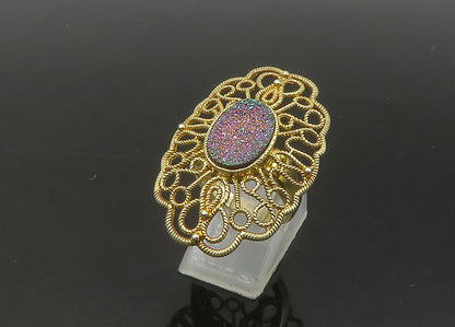 925 Sterling Silver  Vintage Druzy Stone Floral Cocktail Ring Sz 6.5  RG22080