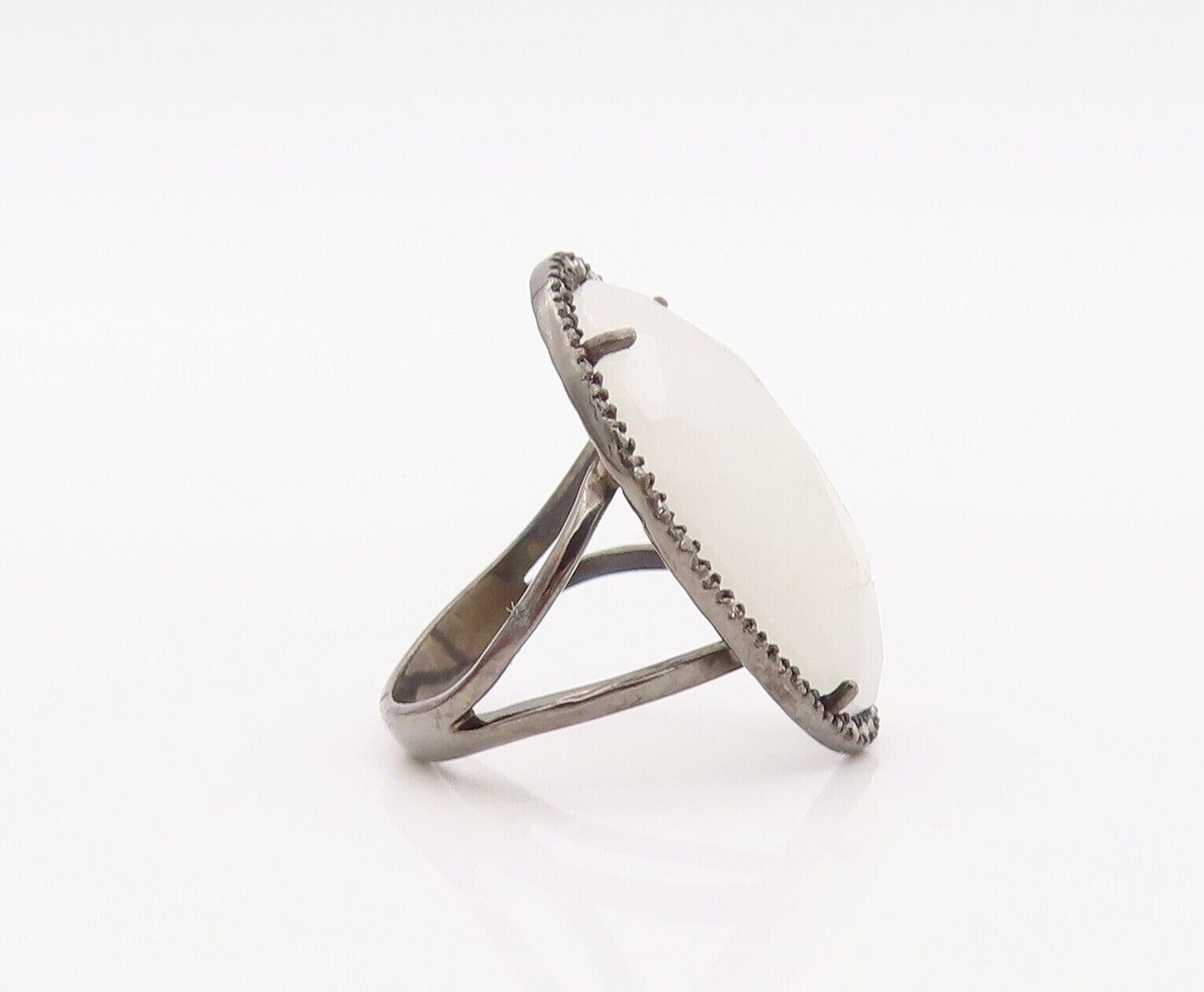 925 Sterling Silver Vintage Ring Diamonds & Large Oval Moonstone  Sz 7  RG30298
