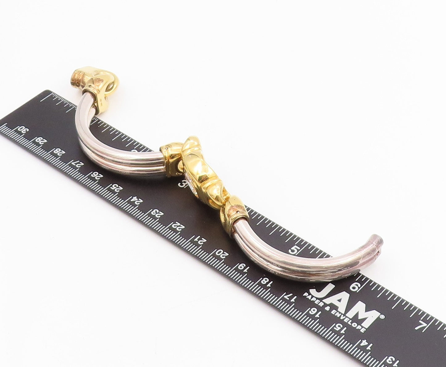 925 Sterling Silver Vintage Bracelet CZ Two Tone Interlocking Bangle BT11510