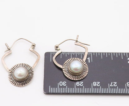 925 Sterling Silver Vintage Earrings Modernist Pearl Sunburst Dangle  EG14379
