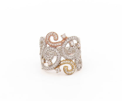 925 Sterling Silver Vintage Ring CZ Inlay Swirly Cutout Design  SZ 8  RG31985