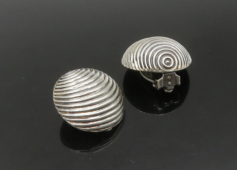 925 Sterling Silver   Vintage Shiny Fluted Dome Non Pierce Earrings  EG11280