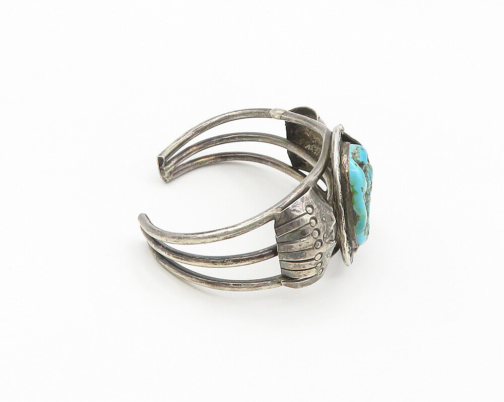 NAVAJO 925 Sterling Silver  Vintage Turquoise Floral Cuff Bracelet  BT7191