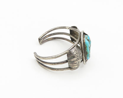 NAVAJO 925 Sterling Silver  Vintage Turquoise Floral Cuff Bracelet  BT7191
