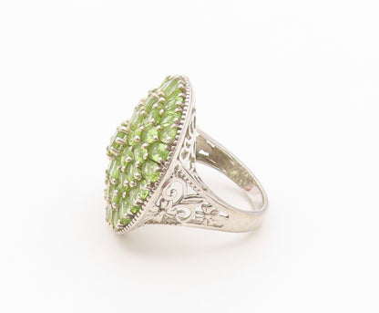925 Sterling Silver Vintage Ring Elegant Peridot Cluster Band  Sz 11  RG36639