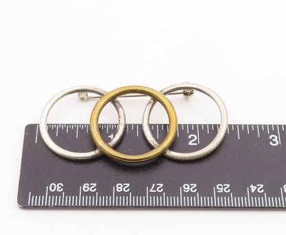 925 Silver  Vintage Two Tone Overlapping Open Circles Brooch Pin  BP9703