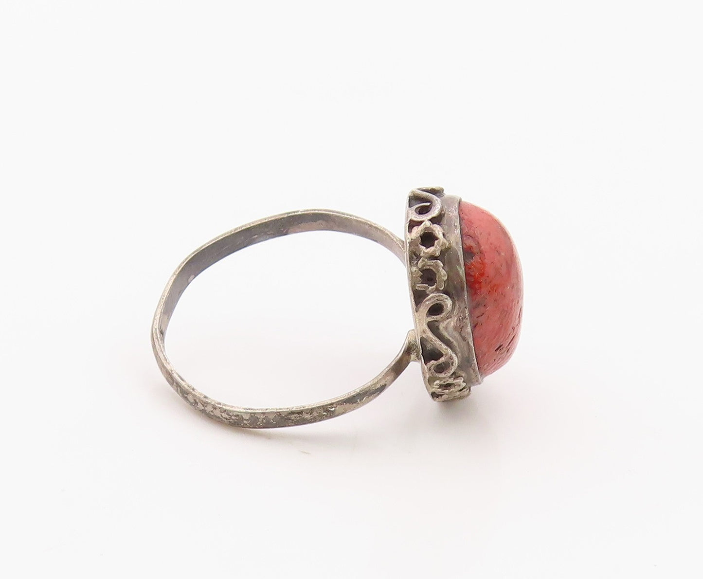 925 Sterling Silver Vintage Ring Classic Cabochon Carnelian Band Sz 7.5 RG36383