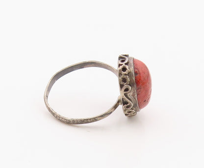 925 Sterling Silver Vintage Ring Classic Cabochon Carnelian Band Sz 7.5 RG36383