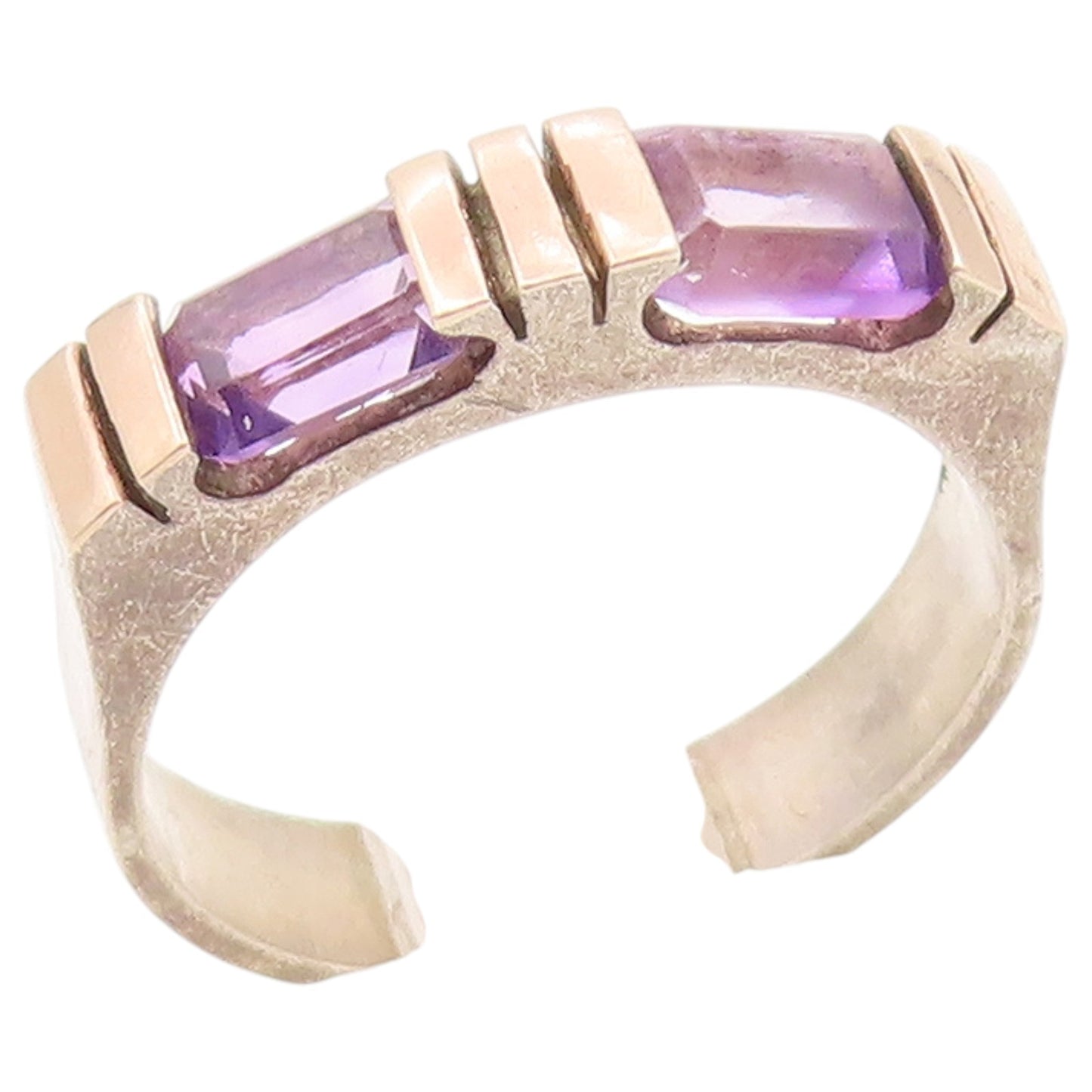 14k Gold & 925 Sterling Silver Vintage Ring Classic Amethyst Band Sz 7.5 RG36425