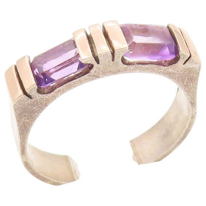 14k Gold & 925 Sterling Silver Vintage Ring Classic Amethyst Band Sz 7.5 RG36425