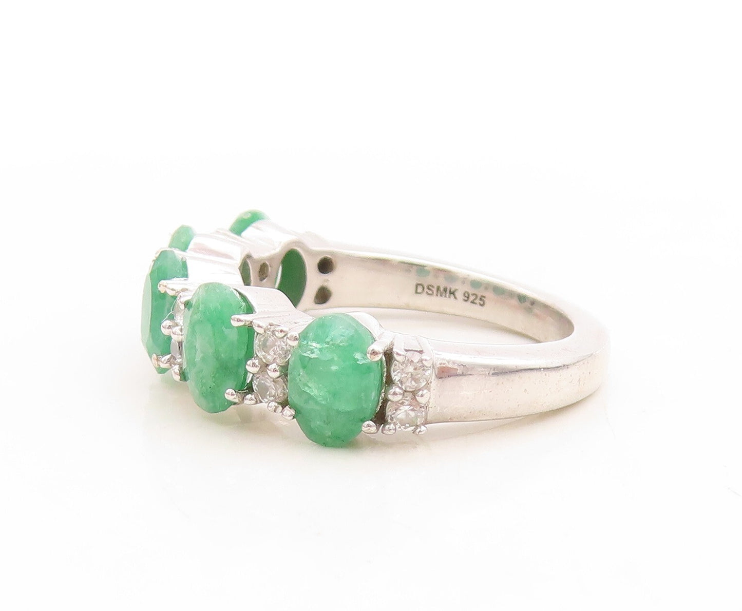 925 Sterling Silver Vintage Ring Oval Cut Emerald & Topaz Band  Sz 7  RG30118