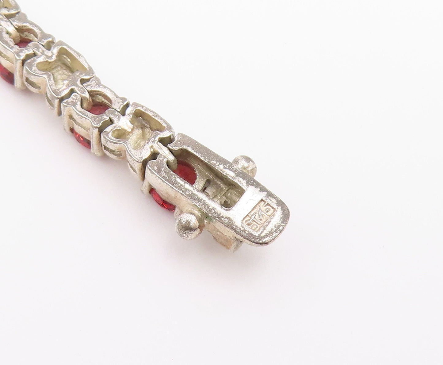 925 Sterling Silver Vintage Bracelet Classic Round Cut Garnet Link  BT12174