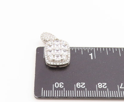 925 Sterling Silver Vintage Pendant Sparkling CZ Geometric Grid Charm  PT26548