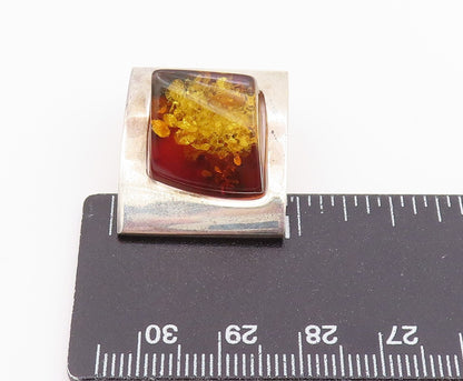 925 Sterling Silver Vintage Pendant Modernist Amber Geometric Charm  PT26360