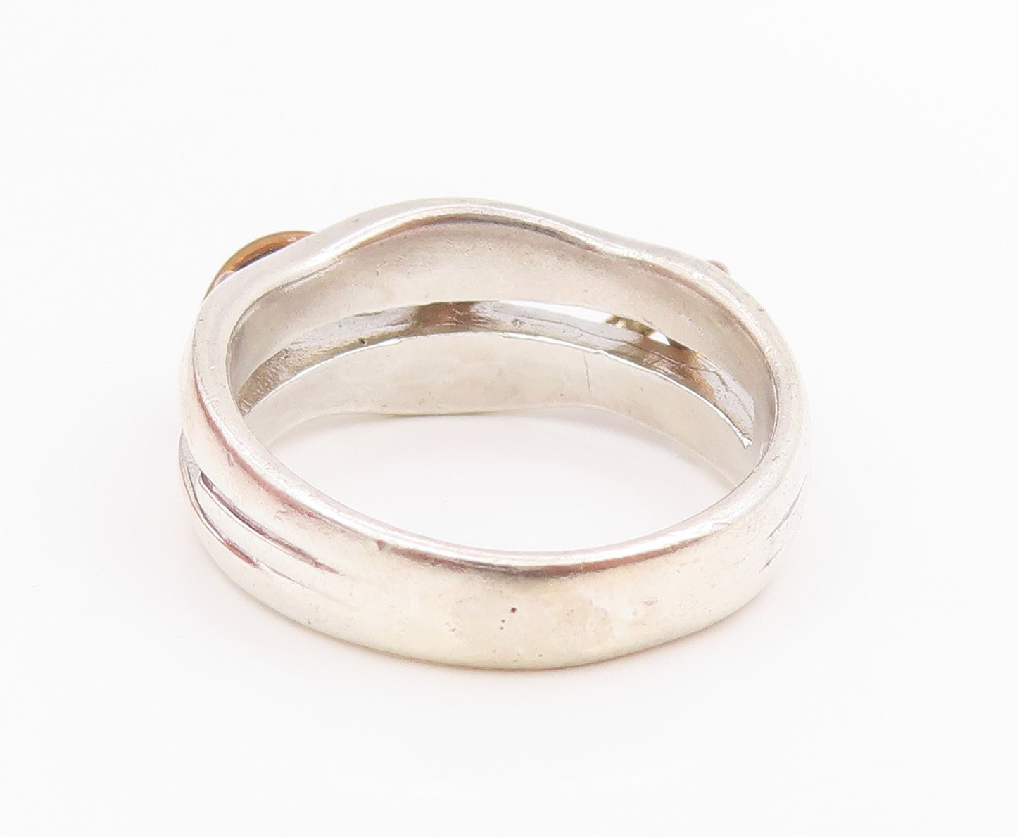 925 Sterling Silver Vintage Ring Two Tone Cross Stitch Band  Sz 10  RG34506