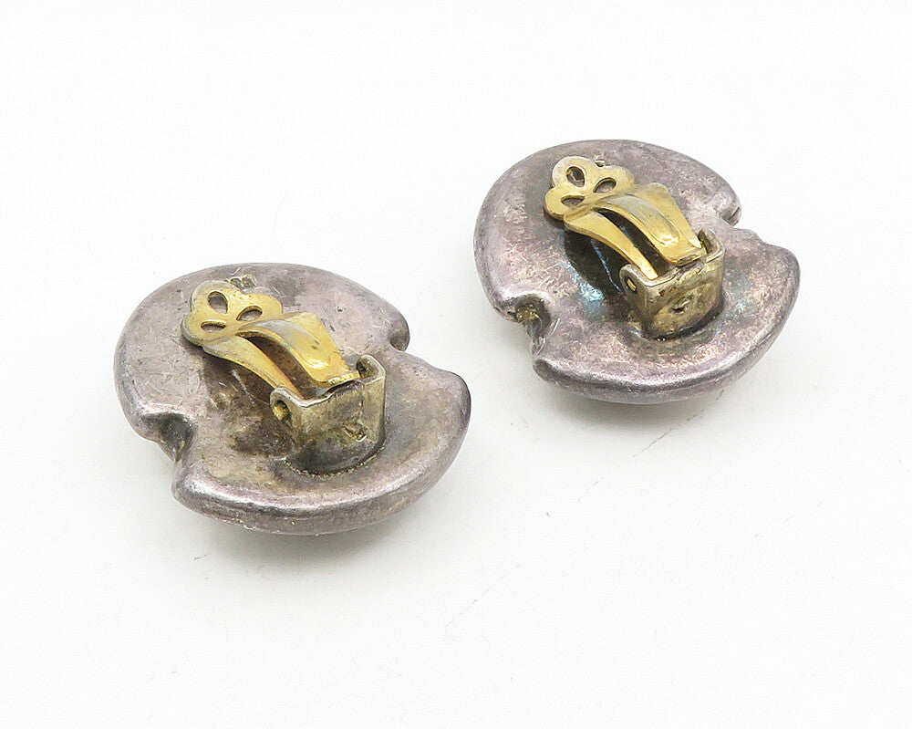 925 Sterling Silver  Vintage Dark Tone Hollow Dome Non Pierce Earrings  EG5521