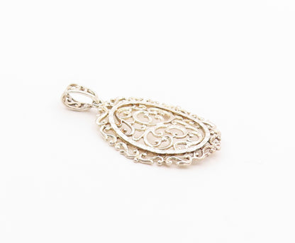 925 Sterling Silver   Vintage Dainty Scroll Swirl Drop Pendant  PT20605