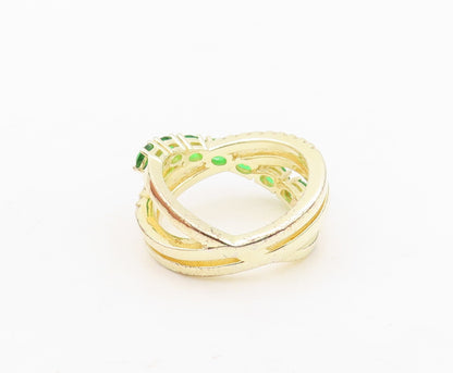 925 Sterling Silver Vintage Ring Gold Plated Green & White CZ  Sz 6.5 RG30478