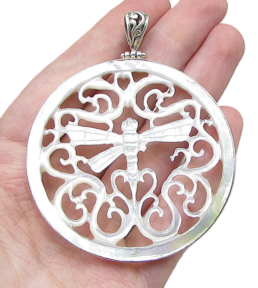 925 Sterling Silver  Mother of Pearl Sculpted Firefly Drop Pendant  PT1414