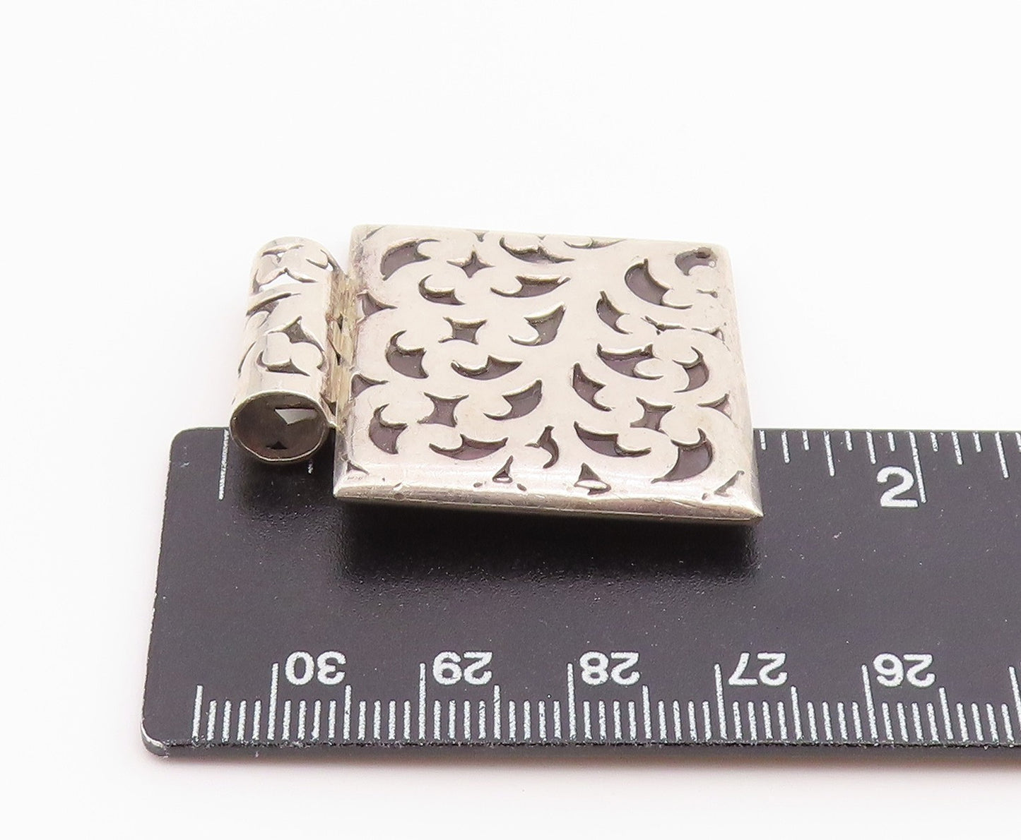 925 Sterling Silver Vintage Pendant Classic Scrollwork Geometric Square  PT26513