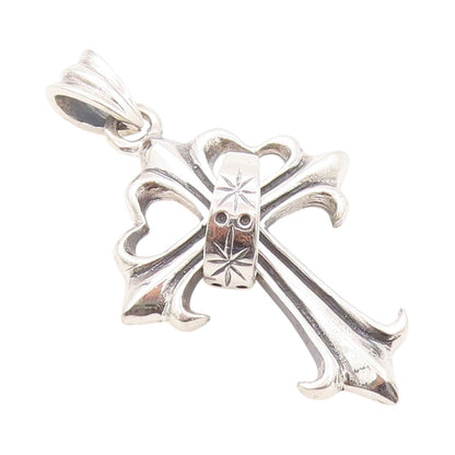 925 Sterling Silver Vintage Pendant Etched Religious Cross With Ring  PT24014