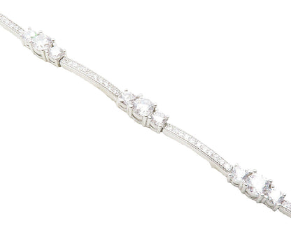925 Sterling Silver  Sparkling Cubic Zirconia Bar Link Chain Bracelet  BT4843