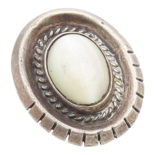 SOUTHWESTERN 925 Silver Vintage Mother Of Pearl Oval Twist Pendant PT15715