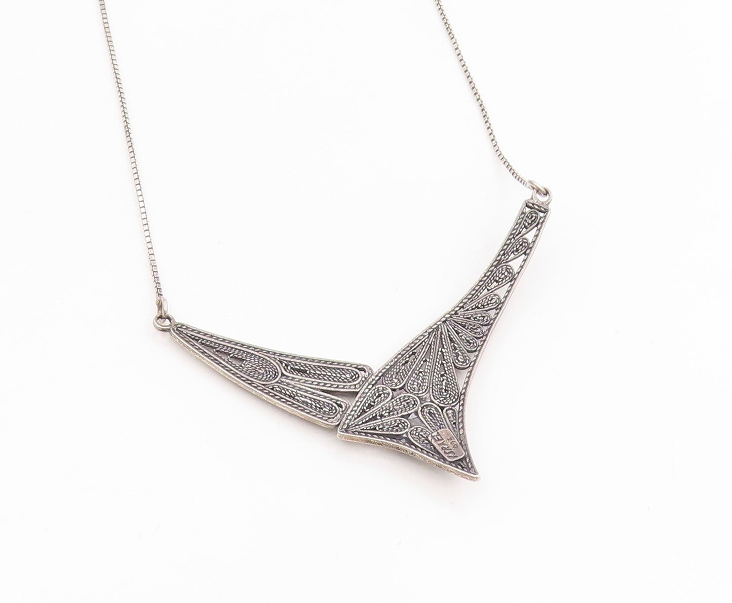 925 Sterling Silver Vintage Necklace ISRAEL Roman Glass Filigree Chain  NE4711