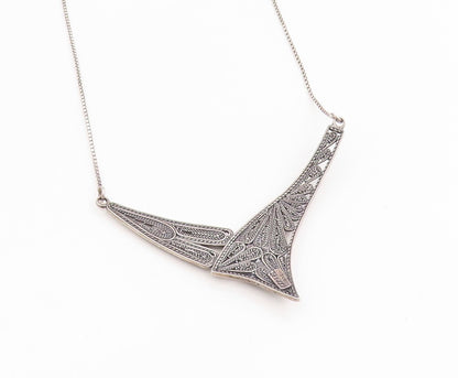 925 Sterling Silver Vintage Necklace ISRAEL Roman Glass Filigree Chain  NE4711