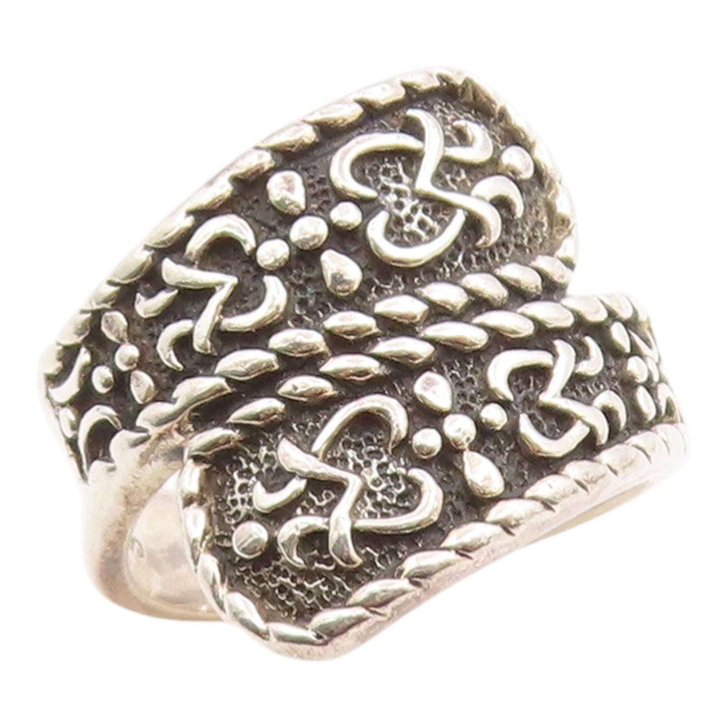 925 Sterling Silver Vintage Ring Classic Scroll & Rope Bypass Band Sz 8 RG36218