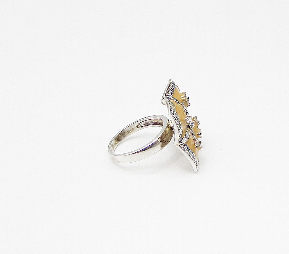 925 Sterling Silver  White Cubic Zirconia Floral Cocktail Ring Sz 6.5  RG3407