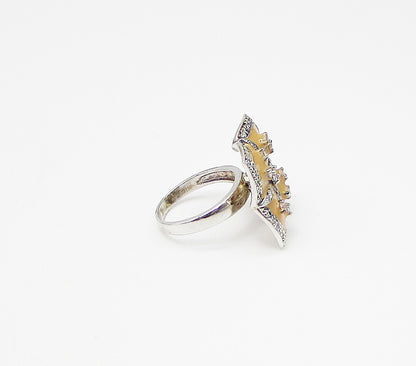 925 Sterling Silver  White Cubic Zirconia Floral Cocktail Ring Sz 6.5  RG3407
