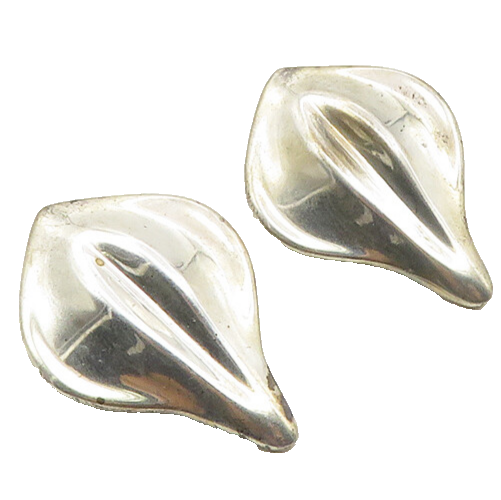 MEXICO 925 Sterling Silver  Vintage Shiny Smooth Non Pierce Earrings  EG5324