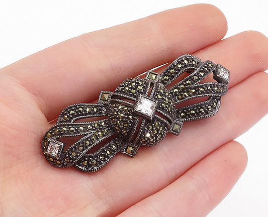 JUDITH JACK 925 Silver  Vintage Cubic Zirconia & Marcasite Brooch Pin  BP2057