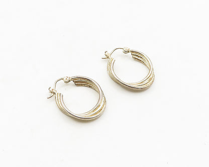925 Sterling Silver  Vintage Shiny Fluted Round Hoop Earrings  EG9549
