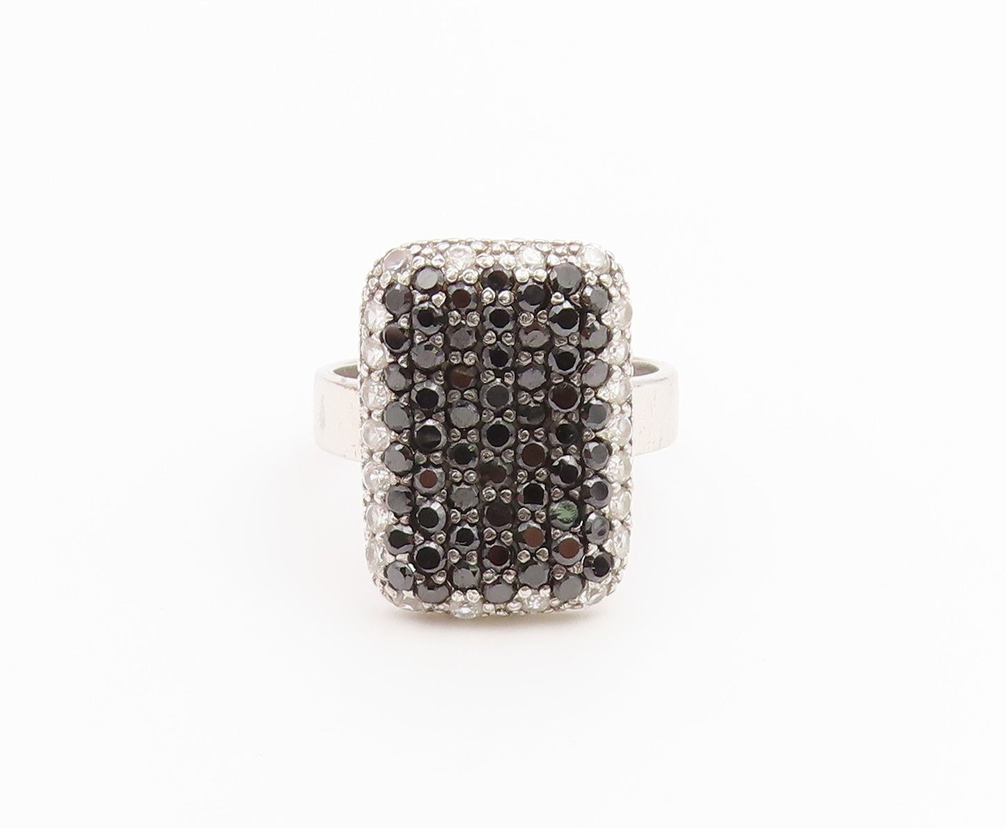 925 Sterling Silver Vintage Ring Black Spinel CZ Cluster Band  Sz 7.5  RG36694