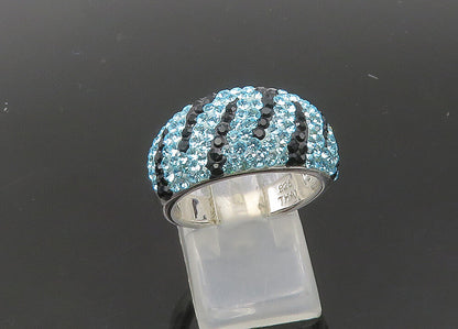 JACMEL 925 Silver  Vintage Blue Crystal Pattern Dome Band Ring Sz 8  RG21821