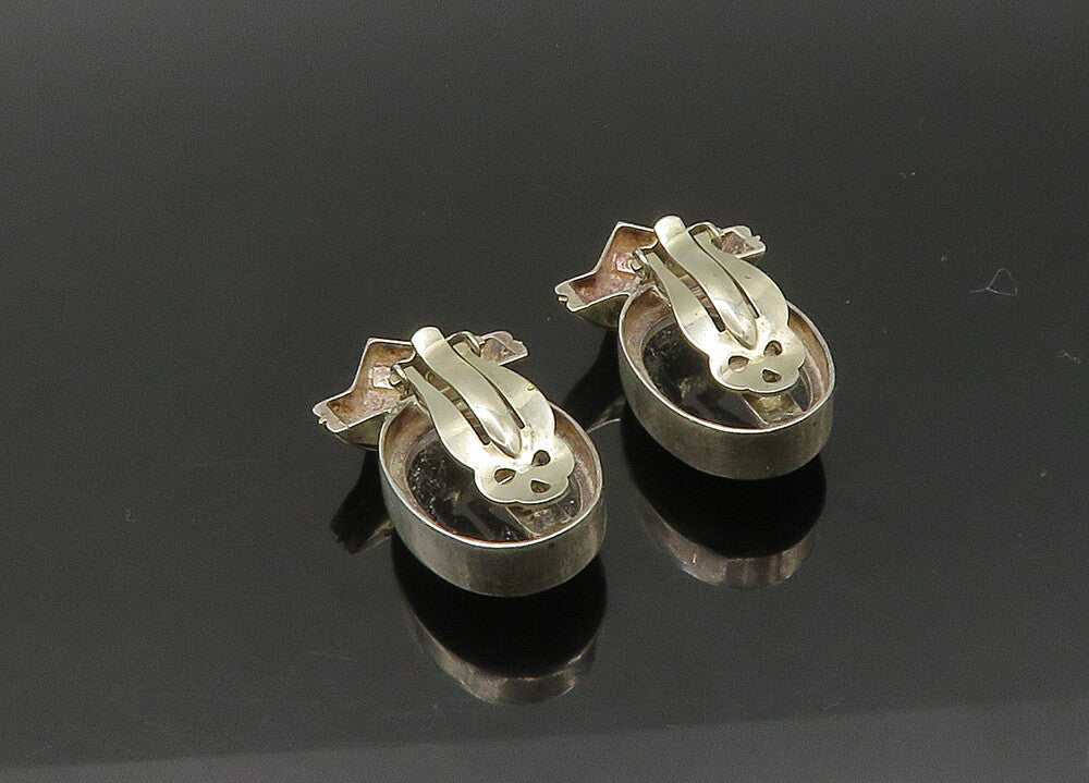 925 Sterling Silver & 14K GOLD  Vintage Black Onyx Non Pierce Earrings EG10824