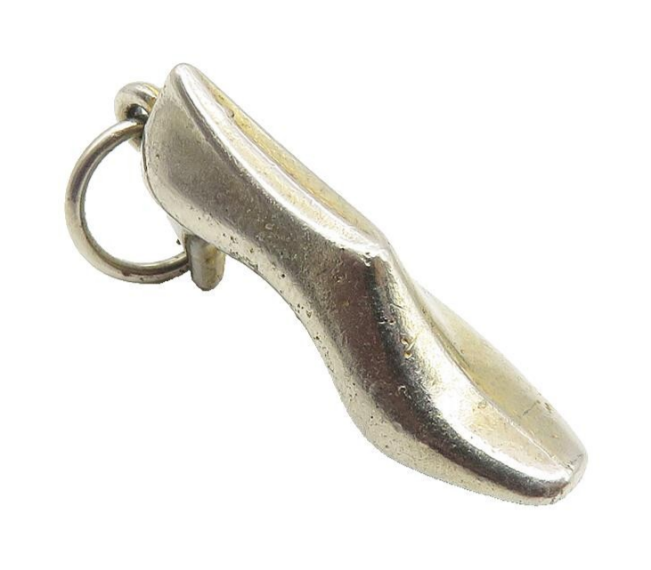 925 Sterling Silver  Vintage Shiny High Heel Shoe Motif Smooth Pendant  PT8145