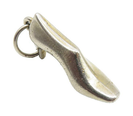 925 Sterling Silver  Vintage Shiny High Heel Shoe Motif Smooth Pendant  PT8145