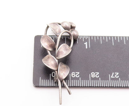 925 Sterling Silver Vintage Brooch Pin DENMARK Floral Carved Beaded  BP10841