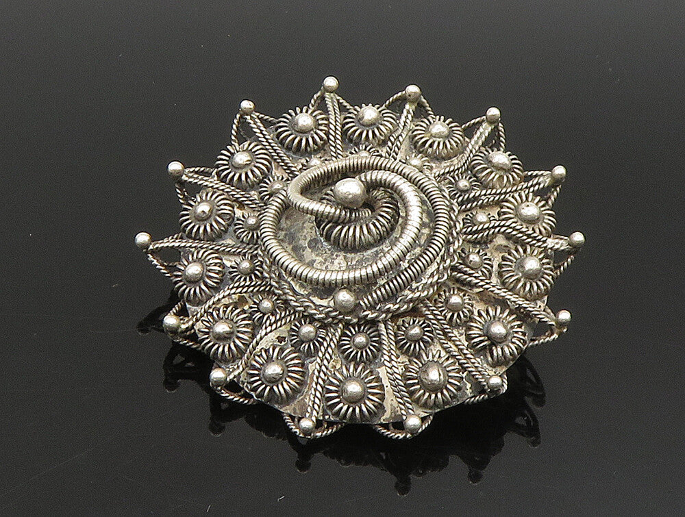 SIAM 925 Sterling Silver  Vintage Twisted Swirl & Beads Brooch Pin  BP9446