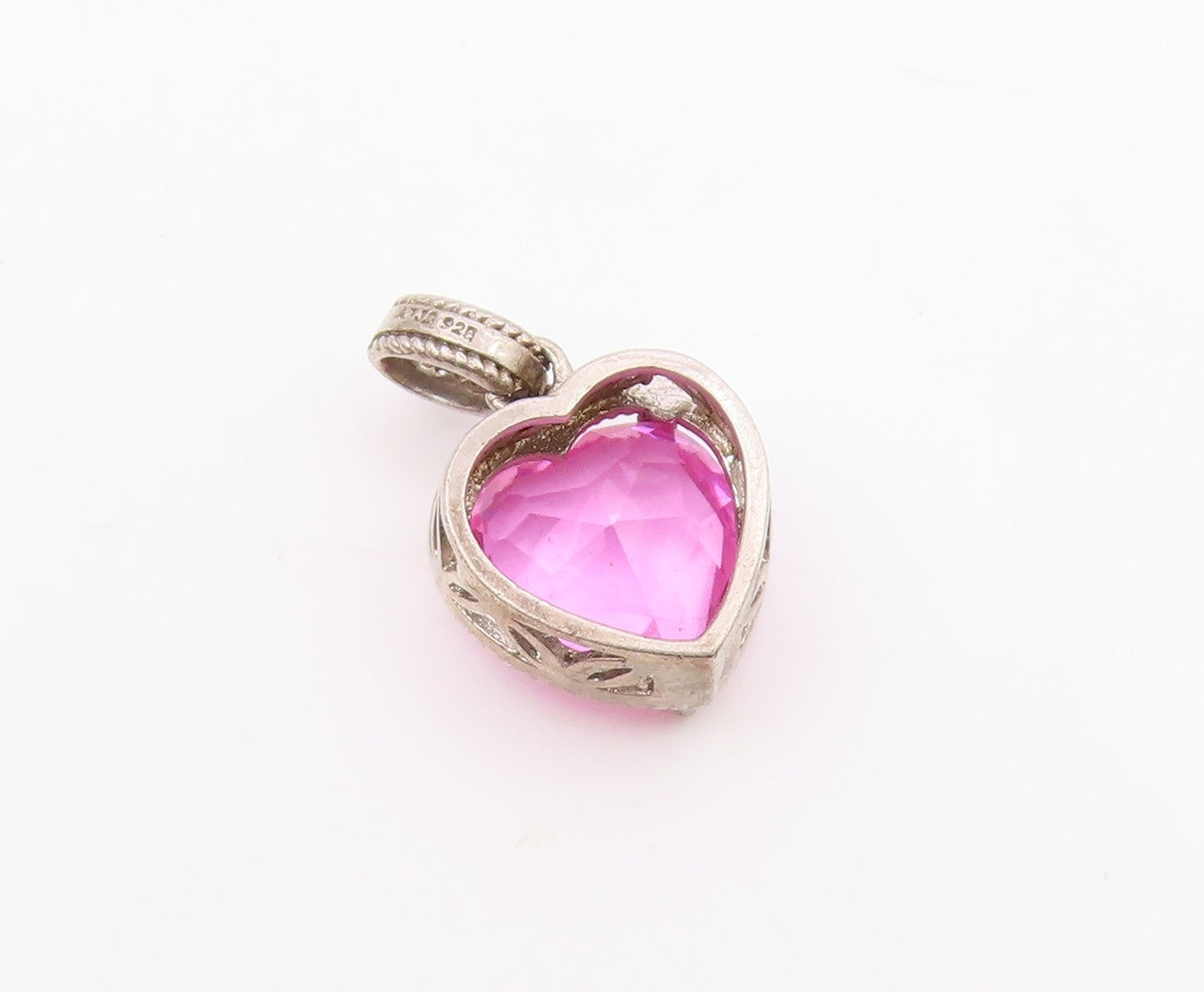 925 Silver  Vintage Ribbed Edge Tourmaline & Topaz Love Heart Pendant  PT20936