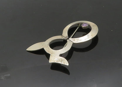 MEXICO 925 Silver  Vintage Amethyst Bunny Rabbit Motif Brooch Pin  BP8259