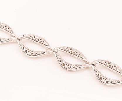 925 Sterling Silver Vintage Designer Solid Carved Eyelid Chain Bracelet BT9938