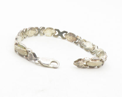 925 Sterling Silver  Vintage Dark Tone X Hinge Link Chain Bracelet  BT4729