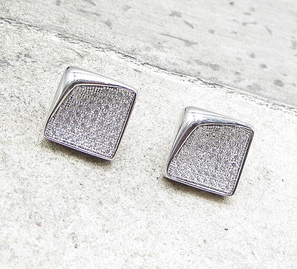 925 Sterling Silver  White Cubic Zirconia Fancy Stud Earrings  EG1053